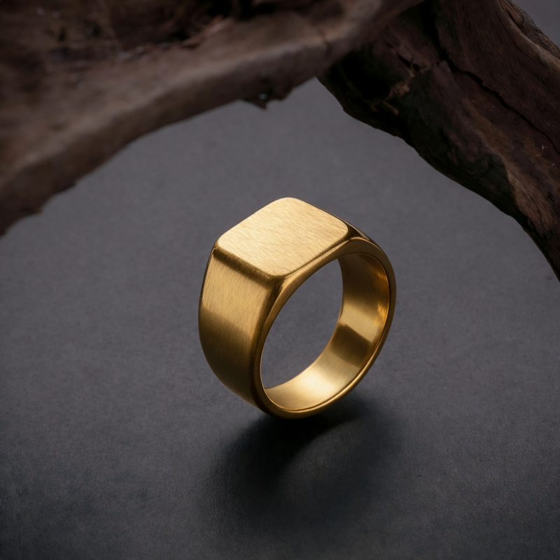 Men's 18K Gold Plated Signet Ring Stainless Steel Jewelry Gift