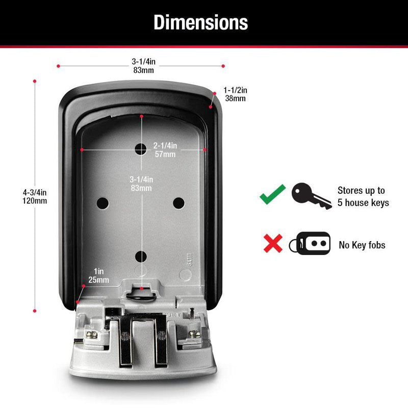 Wall Mount Lock Box with Resettable 4-Digit Combination - Secure Keys