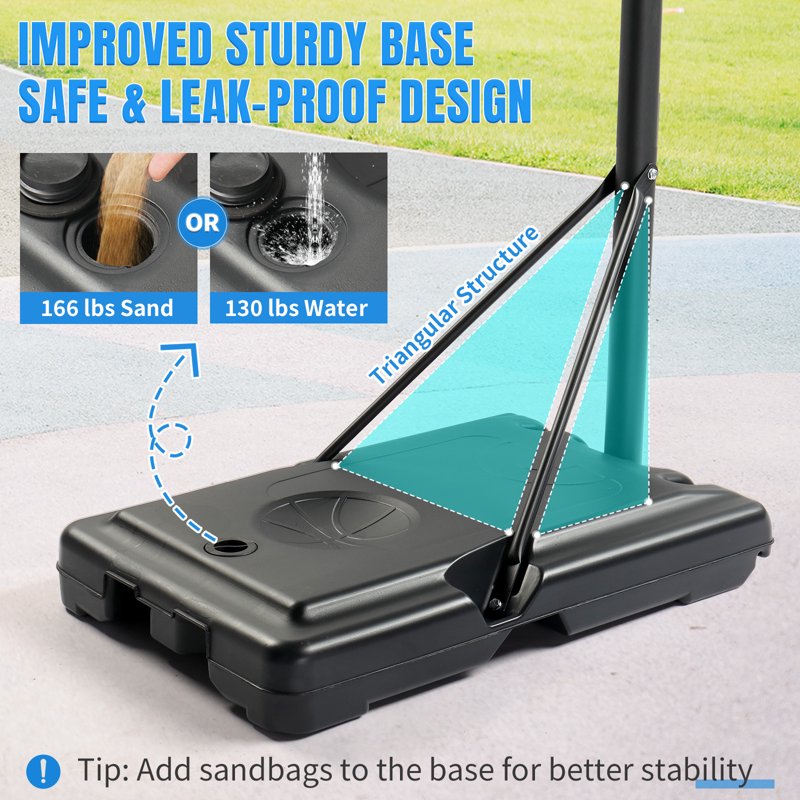 Portable Basketball Hoop System 44 Inch Height Adjustable Outdoor Goal with Shatterproof Backboard