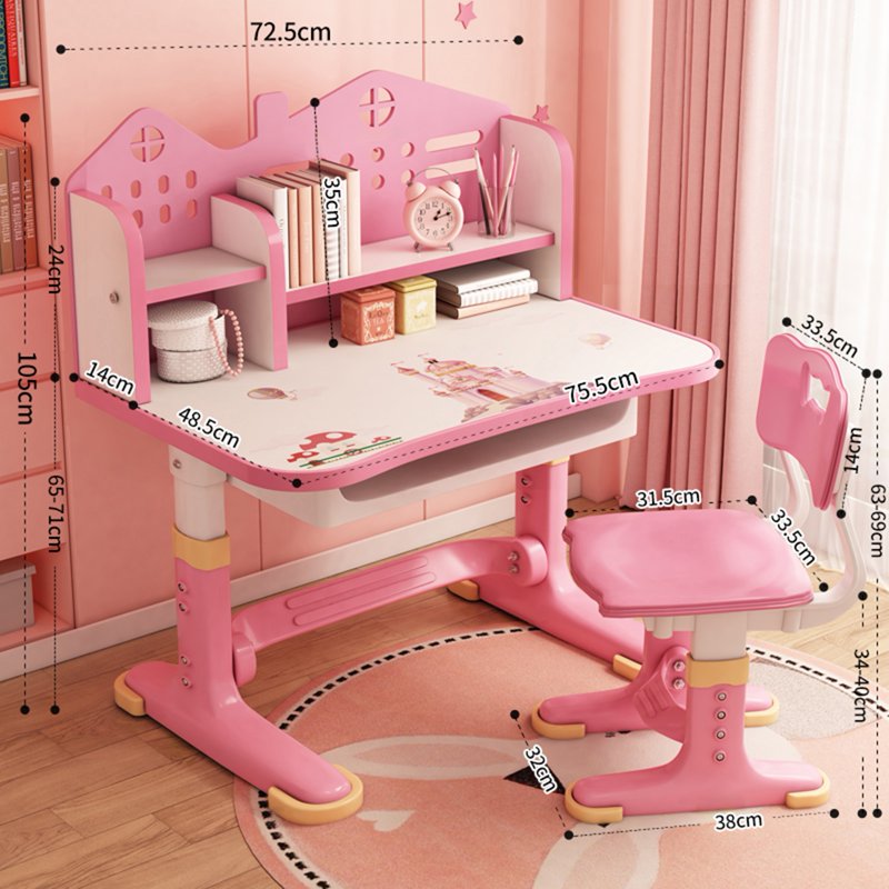 Kids Adjustable Study Desk & Chair Set with Widened Desktop & Storage Drawer