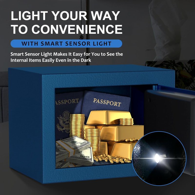 Digital Security Safe with Sensor Light & Fireproof Bag - 0.23 Cu Ft
