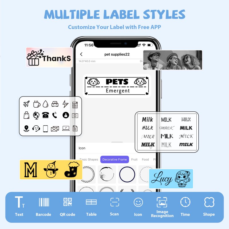 Wireless Bluetooth Label Maker Machine with Tape - Portable Office & Home Organizer