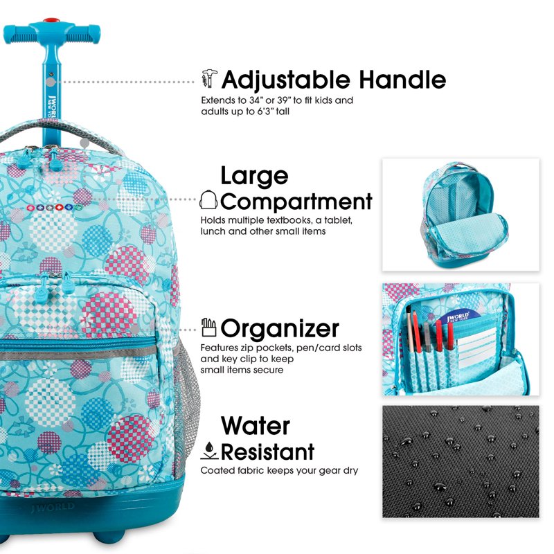 Girls 18-Inch Rolling Backpack for School & Travel - Durable & Spacious