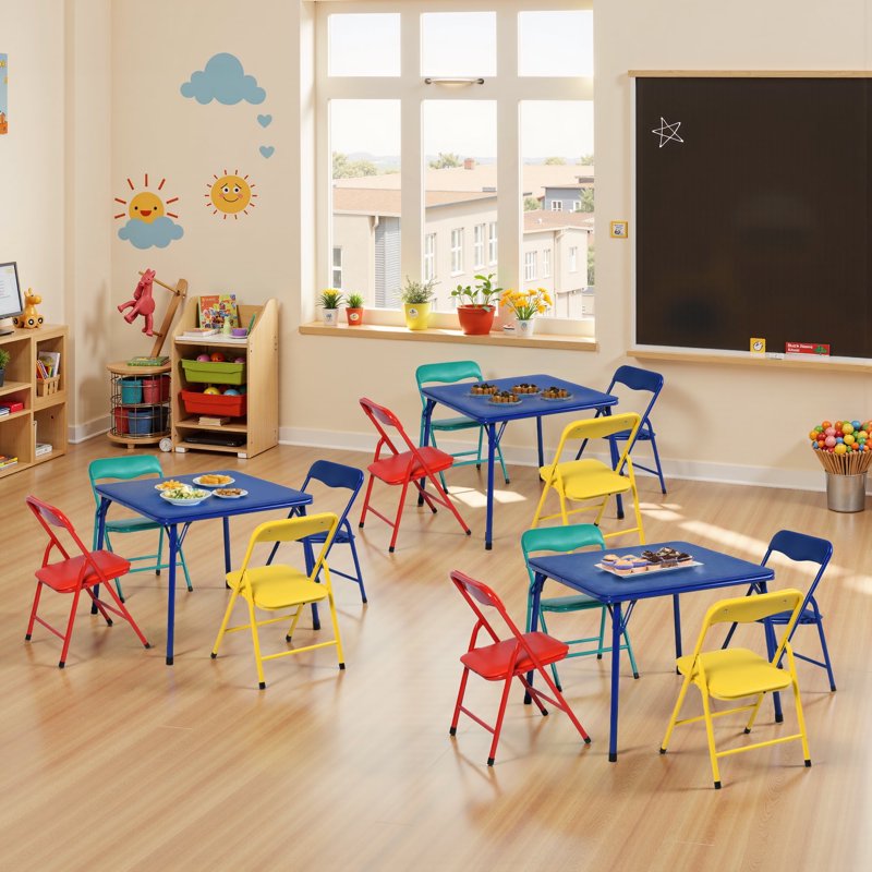 Kids Activity Table and Chair Set - Folding Preschool Playroom Furniture for Arts and Learning