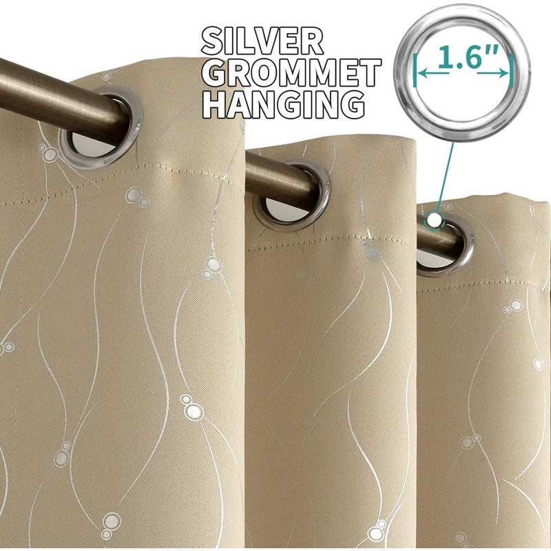 Room Darkening Curtains with Silver Dot Pattern - Insulated Grommet Drapes for Small Windows