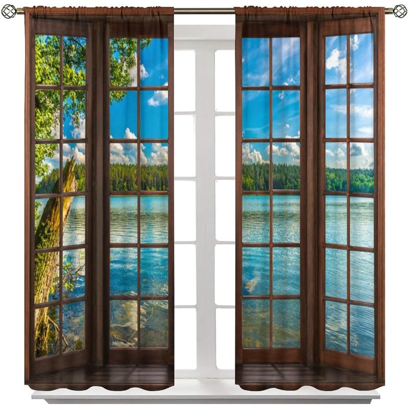 Mountain Forest Landscape Window Curtains - Blackout Drapes for Bedroom & Living Room