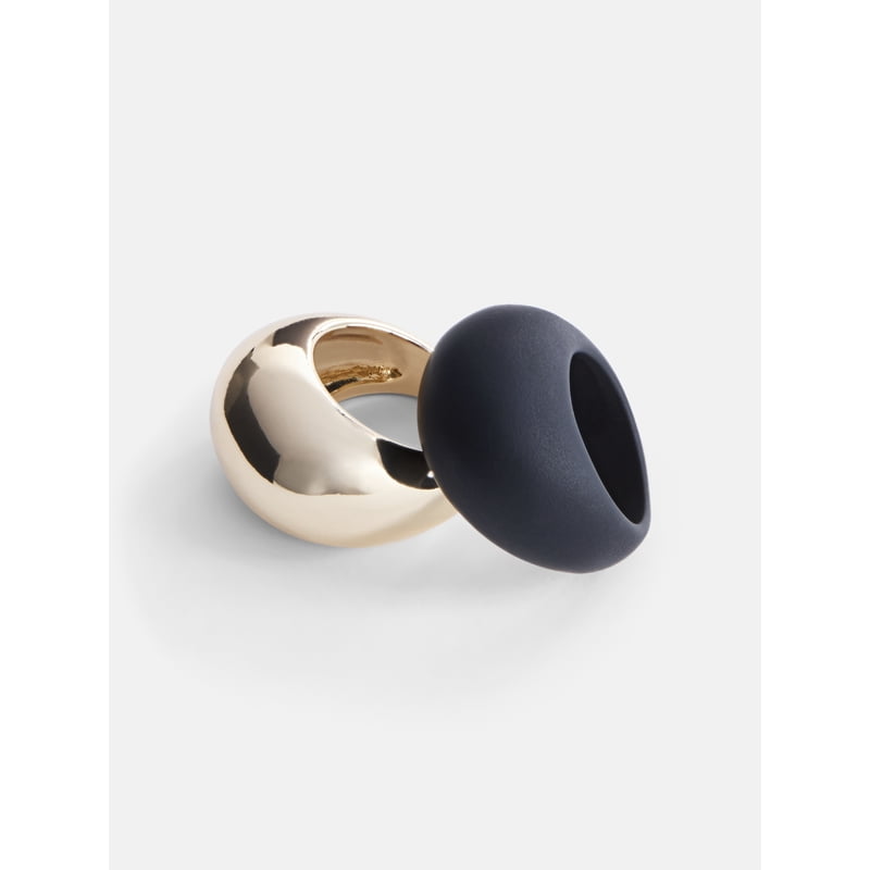 Two-Tone Bubble Rings Set - Gold and Black Sculptural Jewelry for Women