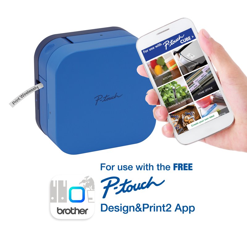 Bluetooth Smartphone Label Maker with Templates - P-Touch Cube Blue