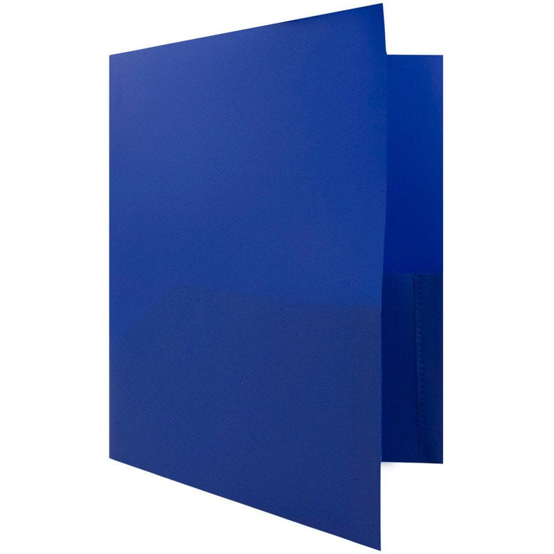 Blue Plastic 2-Pocket Folder with Metal Prongs & Business Card Slot, 3 Pack
