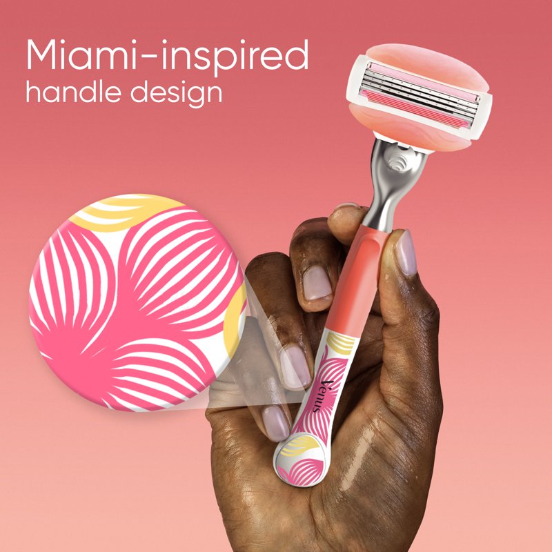 Women’s Razor with 3 Blades & Moisture Bars - Pink Handle + 2 Refills