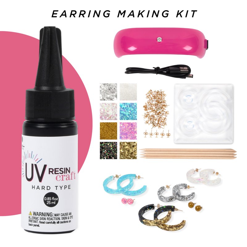 Jewelry-Making Kit with UV Resin Hoop & Stud Earrings - Multi-Color