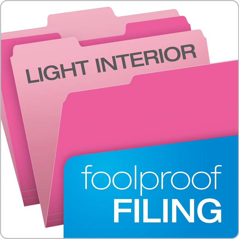 Pink Interior File Folders 1/3 Cut Top Tab Letter 100 Pack Office Organization