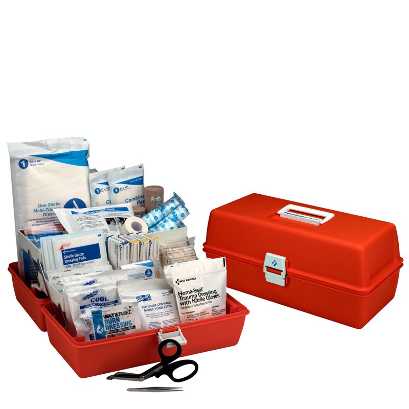 Portable First Aid Kit with 102 Components and Hard Plastic Case