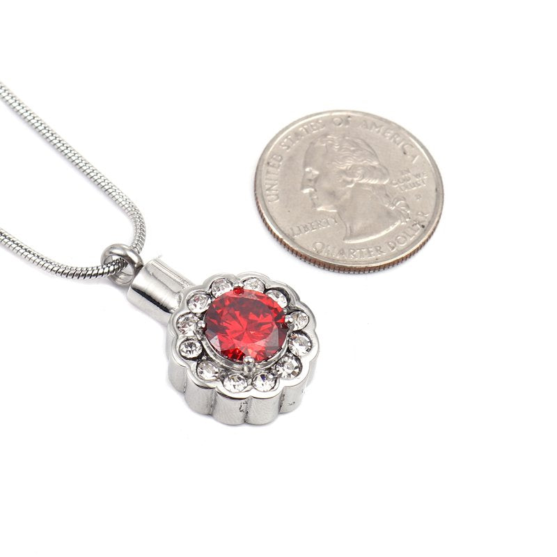 Round Crystal Rhinestone Flower Cremation Necklace for Ashes Memorial Pendant