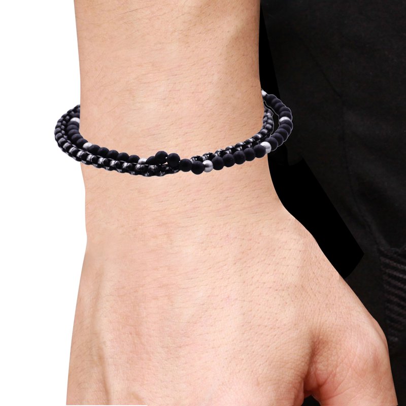 Men's Beaded Bracelet with Onyx and Stainless Steel - 8 Inch