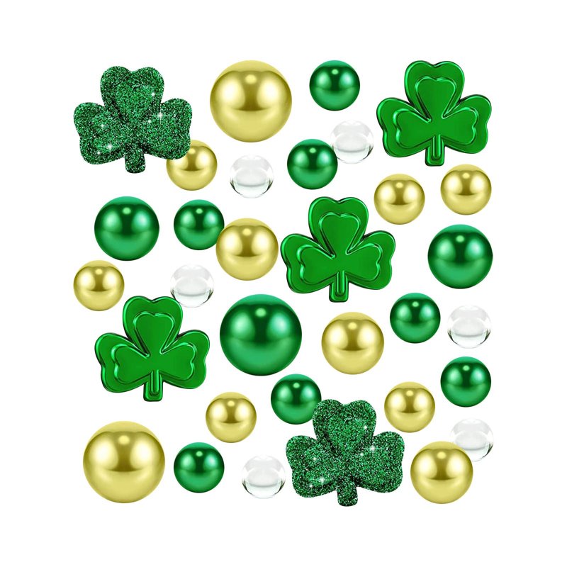 Holiday Vase Filler Set Shamrocks Green Beads & Faux Diamonds for St Patrick's Day Decor