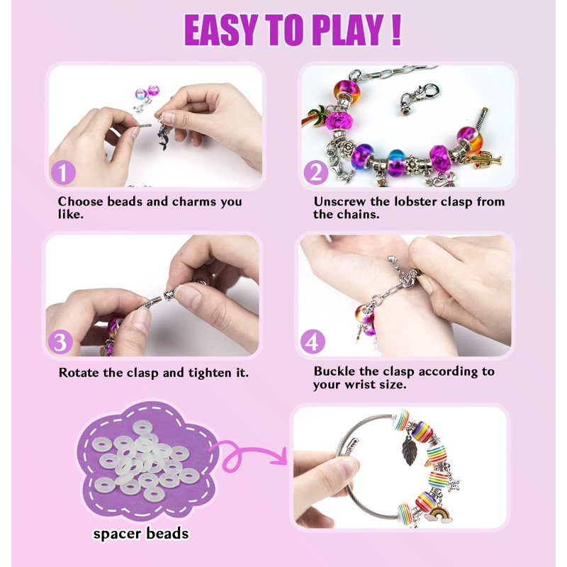 Kids Jewelry Making Kit with Charms, Pendants & Chains – Unicorn & Rainbow Set for Girls 5-12