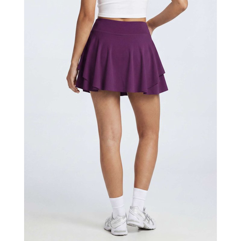 Women's 14-Inch Layered Ruffle Tennis Skort Set - Moisture-Wicking Athletic Skirts with Pockets