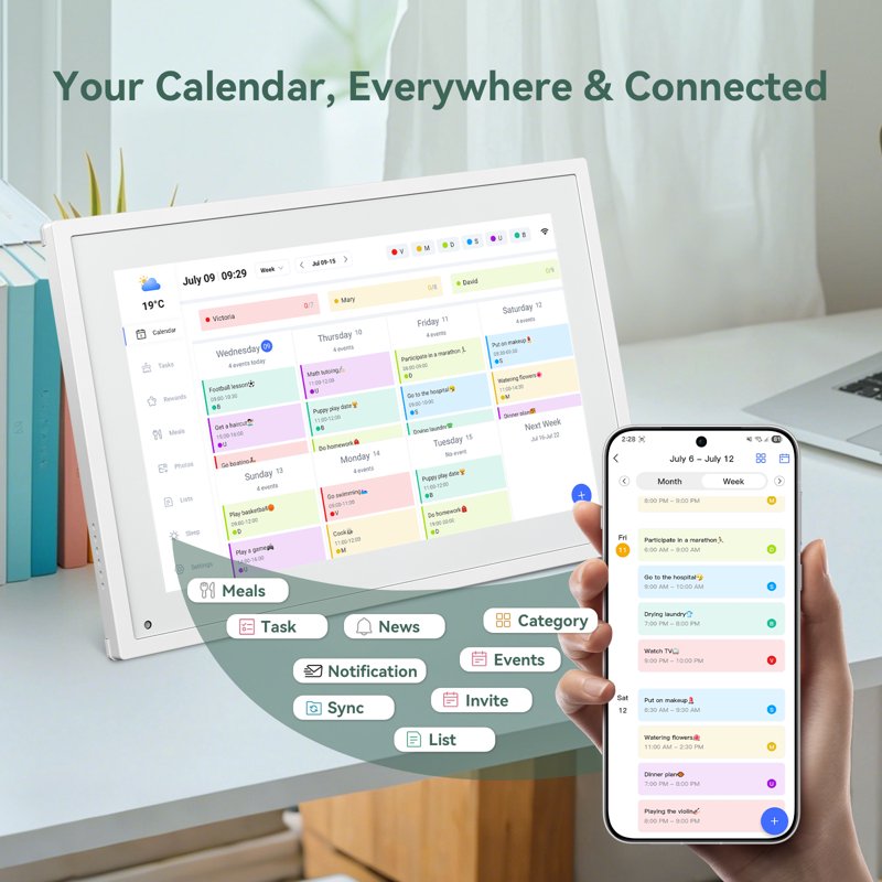 10.1 Inch Digital Calendar with Touchscreen Family Organizer and Photo Frame