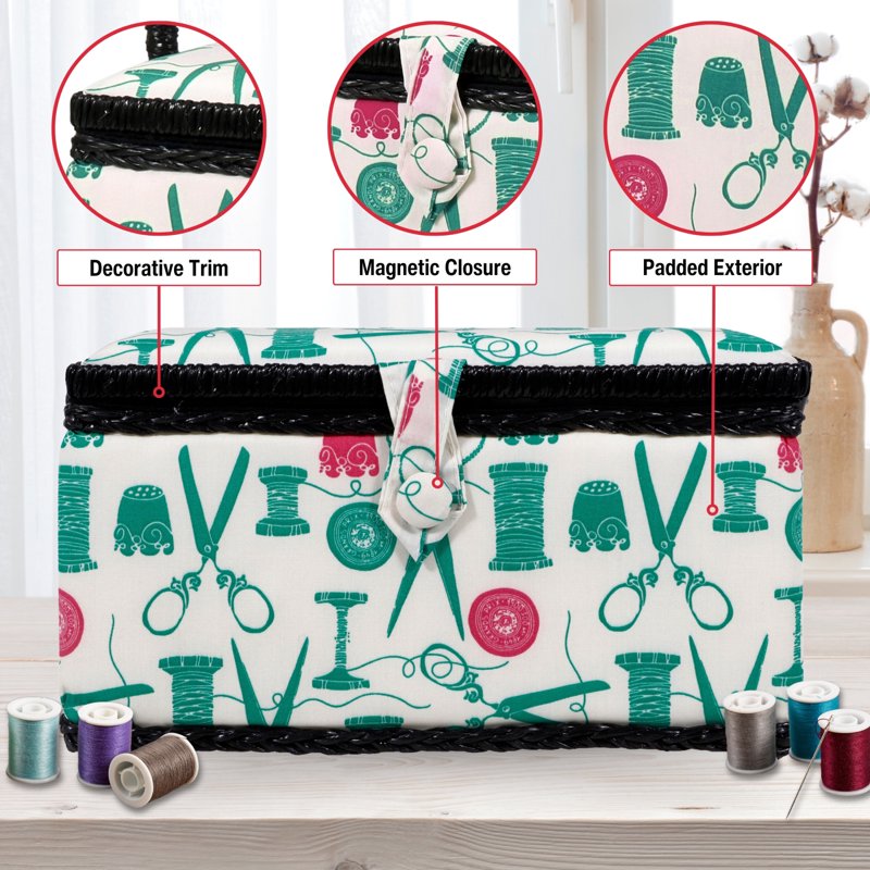 Large Vintage Sewing Basket Kit with 127 Notions - Storage & Organizer