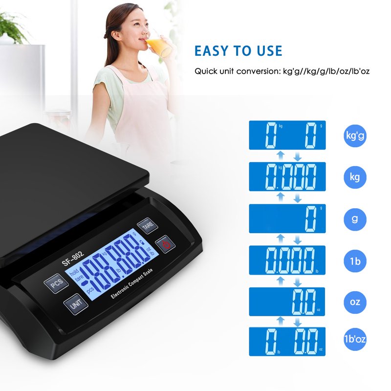 Digital Postal Scale 66lb/30kg with Tare & Multiple Units, Portable Tabletop Design