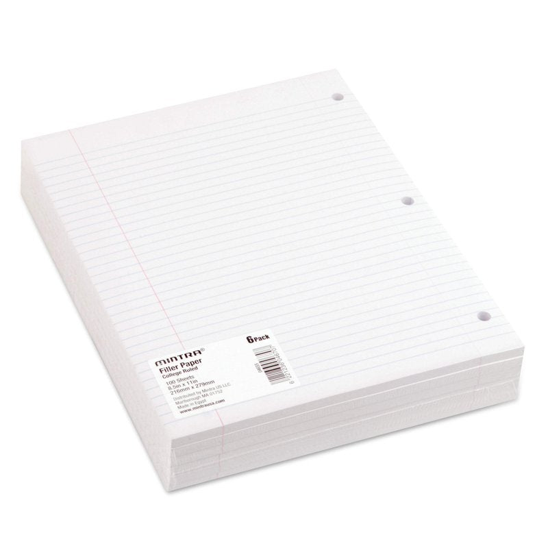 600 Sheets College Ruled Filler Paper for Binders - 8.5 x 11 Inches, 3-Hole Punched
