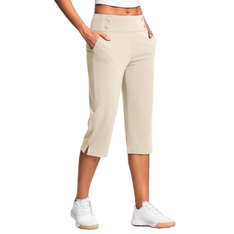 High Waist Stretch Yoga Capris with Pockets - Women's Workout Pants