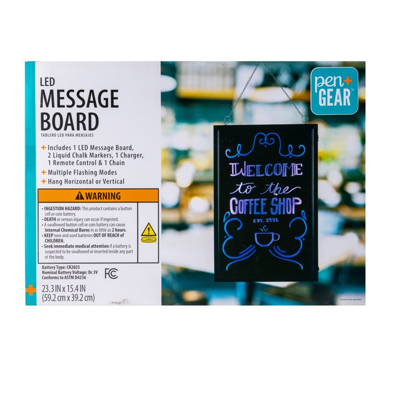 LED Message Board with Remote & Markers - 15.7 x 23.6 Inches, Multi-Mode Flashing