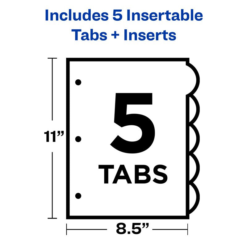 Multi-Color Plastic Binder Dividers with Insertable Style Edge Tabs - 5-Tab Set