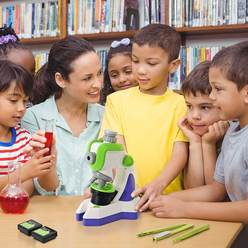 Kids Microscope with Projection Modes 100X-1200X STEM Science Kit for Children