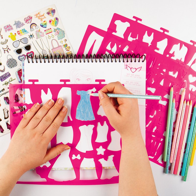 Fashion Sketch Portfolio Notebook with Stencils & Stickers - 8.5x11 Inch, 40 Pages