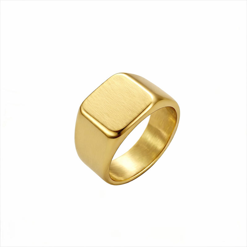 Men's 18K Gold Plated Signet Ring Stainless Steel Jewelry Gift