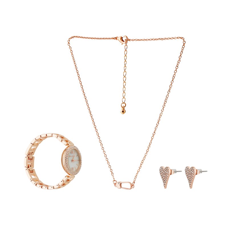 Rose Gold Ladies Watch Set with Necklace and Earrings - Holiday 2022