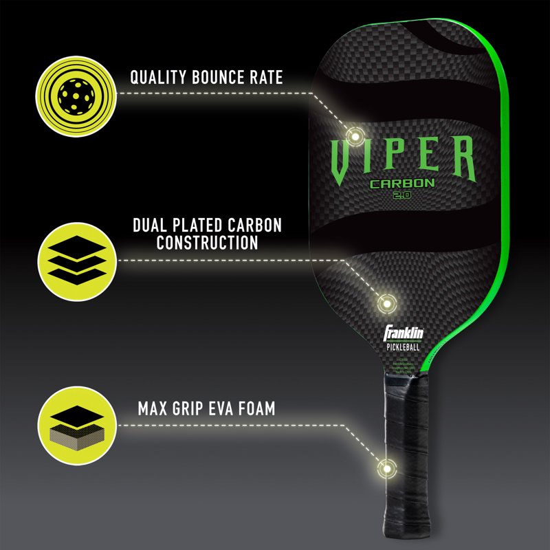 Viper Pickleball Paddle with 13mm Poly Core – Carbon Honeycomb, Edgeless 7.5oz