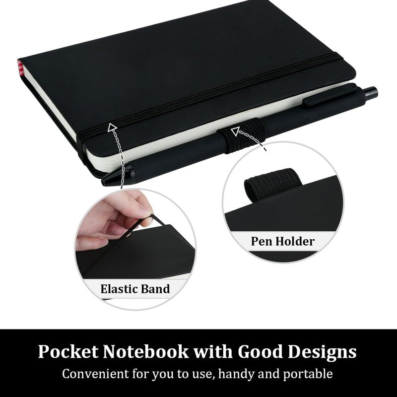 Mini Hardcover Notebook Set with Pen Holder - 4 Pack A6 Pocket Journals, Lined Pages, Waterproof Cover