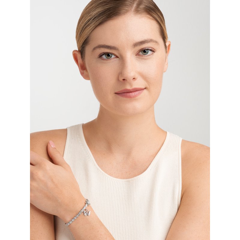 Diamond Accent Butterfly Charm Tennis Bracelet - 7.25 Inch Silver Gold Rose Gold