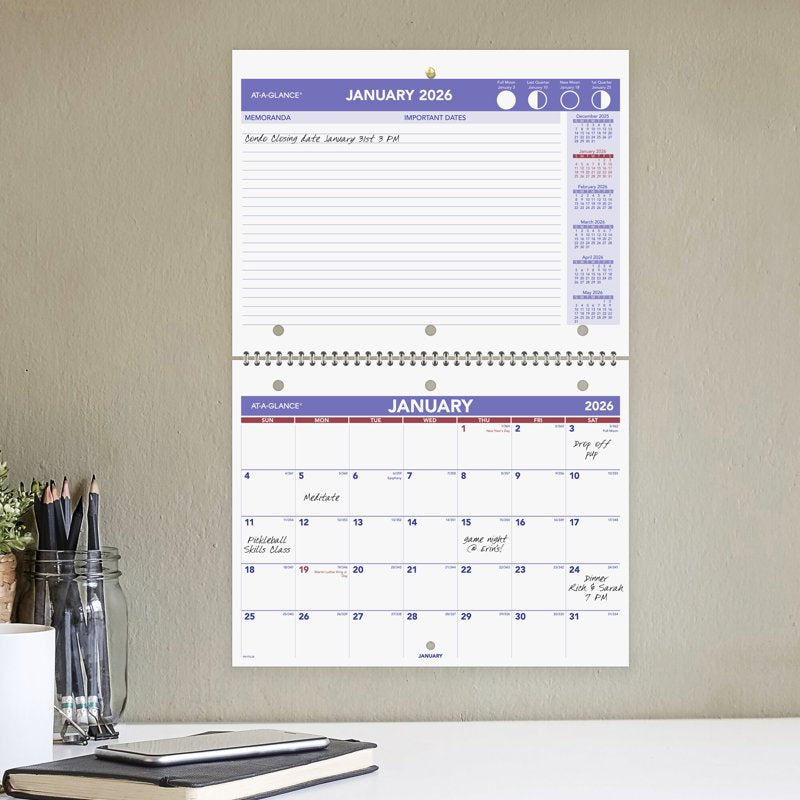 2026 Monthly Wall Calendar Small 11x8 - Desk & Wall Calendar with Julian Dates
