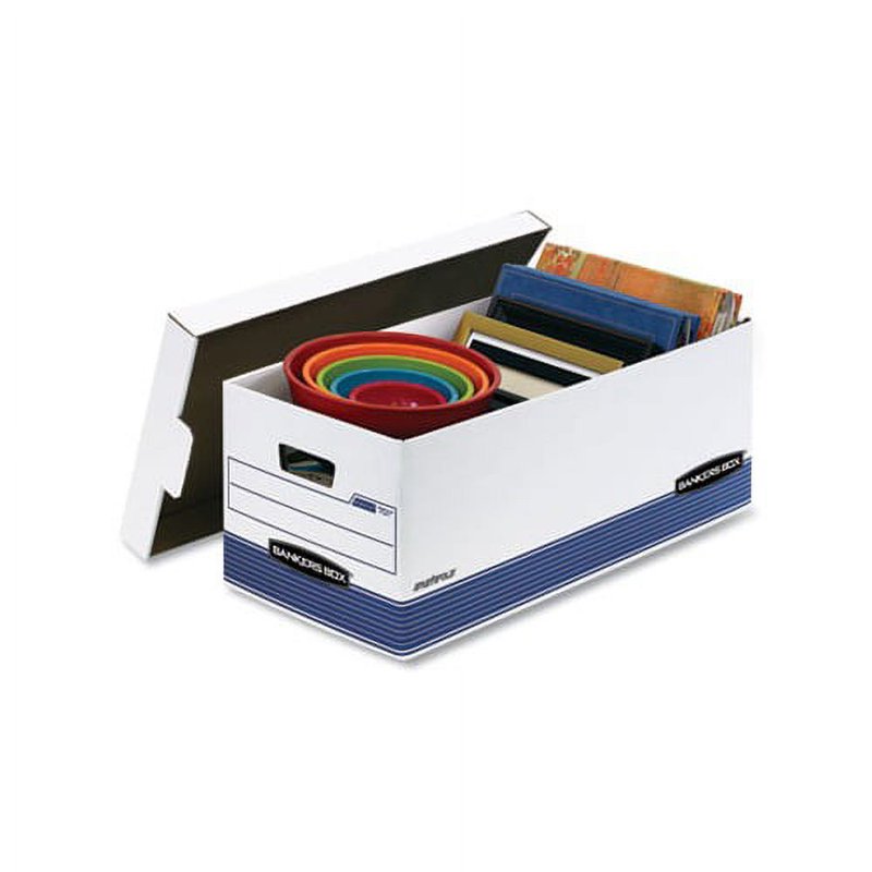 Medium-Duty Stackable File Storage Boxes with Lid - White and Blue, 4 Pack