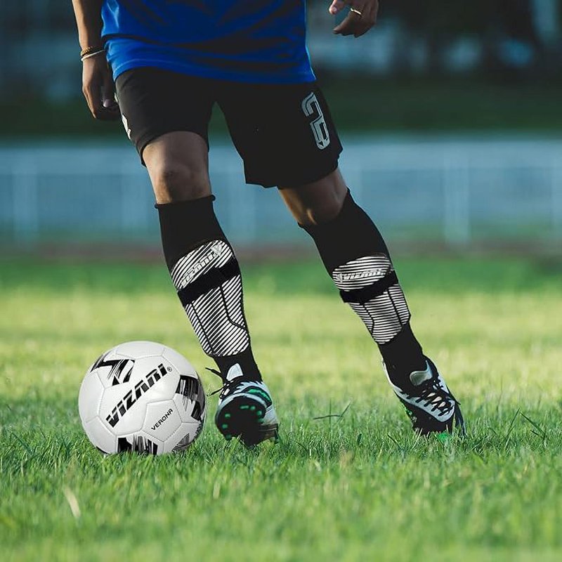 Vizari Matera Soccer Shin Guards with Ankle Protection - Kids to Adults, M, Black/White