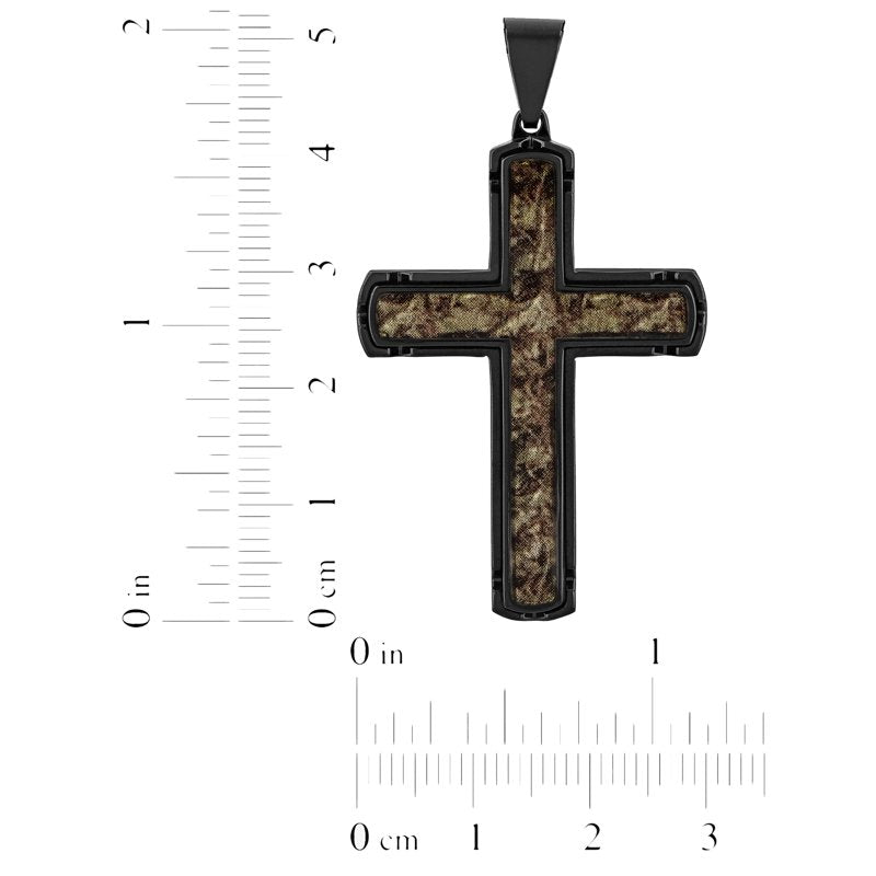 Men's Black Stainless Steel Camo Cross Pendant Necklace 24 Inch