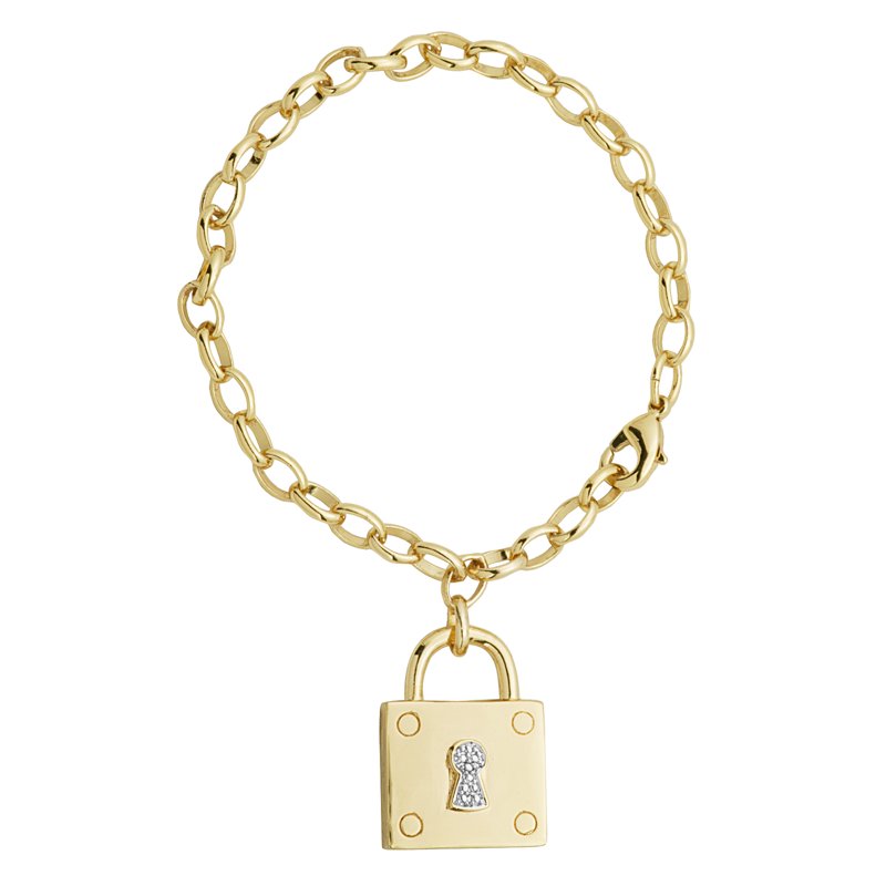 Gold-Plated Diamond Illusion Lock Charm Chain Bracelet for Women