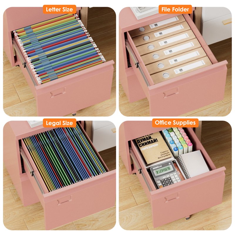 Metal Mobile File Cabinet with Wheels - Lockable Under-Desk Storage Drawer
