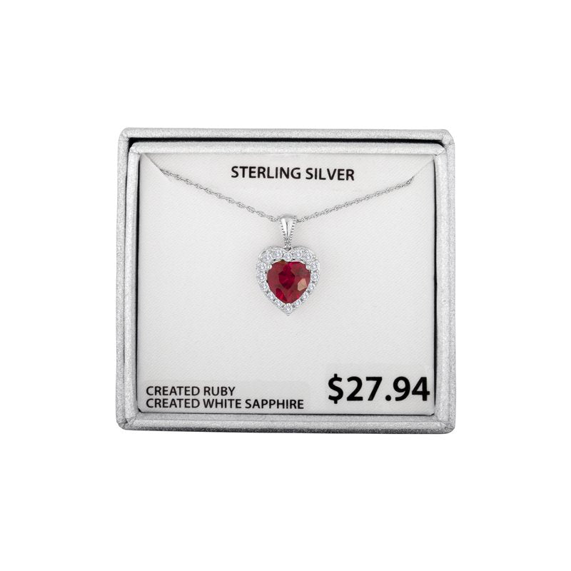 Sterling Silver Lab Created Ruby & White Sapphire Pendant Necklace 18 inch