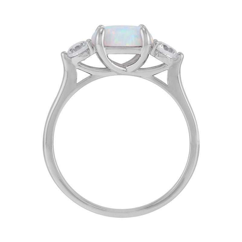 Sterling Silver Oval Opal and Cubic Zirconia Ring - Elegant Jewelry for Special Occasions