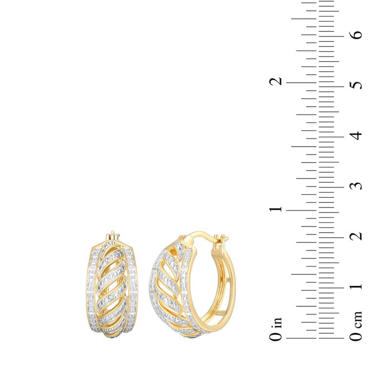 Diamond Accent Open Relief Hoop Earrings in 18k Yellow Gold Over Bronze - Elegant Gift-Ready Jewelry