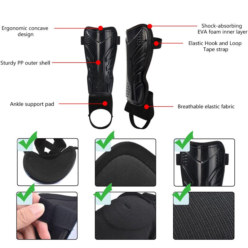 BTideas Soccer Shin Guards Sleeves with Ankle Protection, Adjustable Strap - S (3'11"–4'7")
