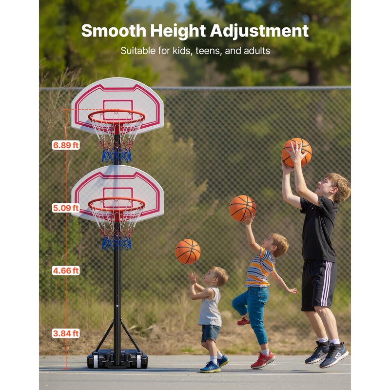 Portable Adjustable Basketball Hoop for Kids & Family Outdoor Play