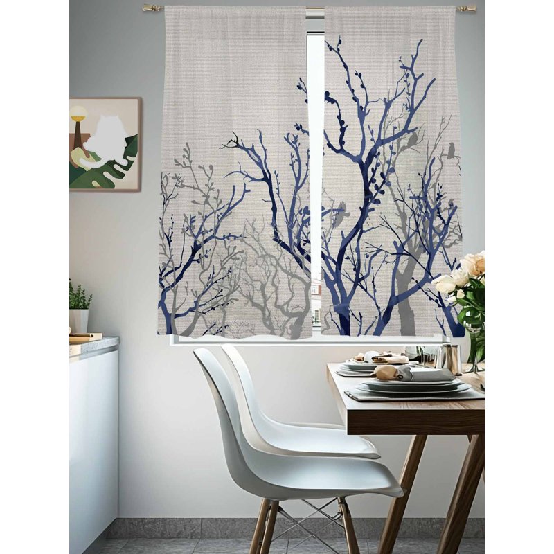 Sheer Curtains 63 Inch Length Botanical Bird Farmhouse Window Treatment Set – Multiple Sizes