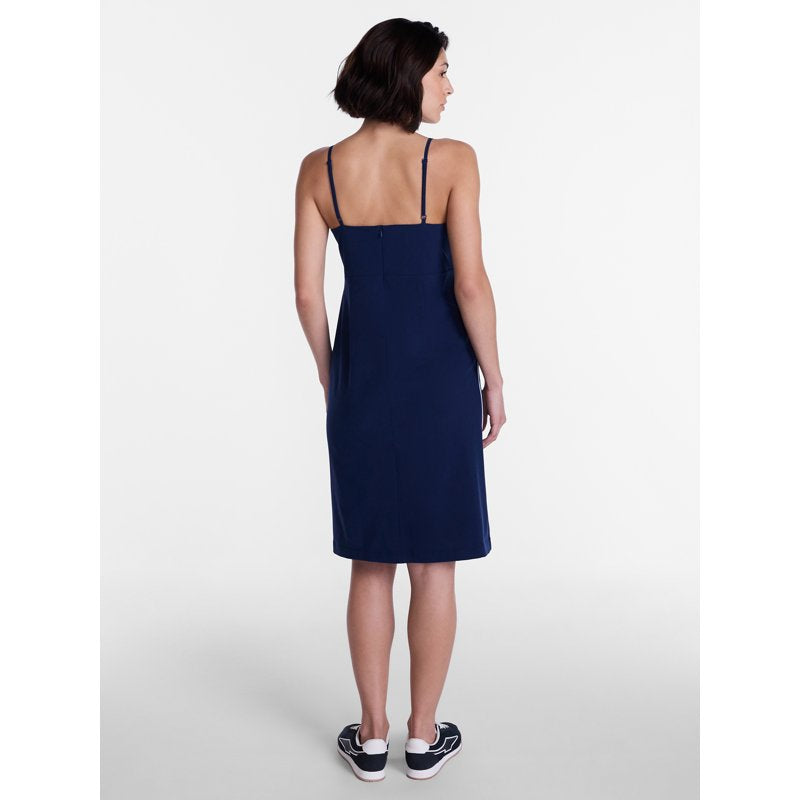 Feather Stretch Midi Dress for Women - Sporty-Cute Sleeveless Dress with Pockets