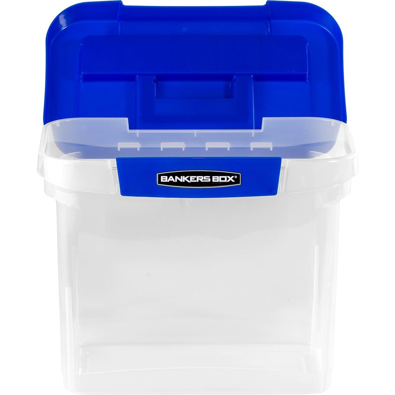 Heavy Duty Plastic File Storage Box with Handle and Lid - 14.25 x 8.5 x 11 inches, Clear/Blue